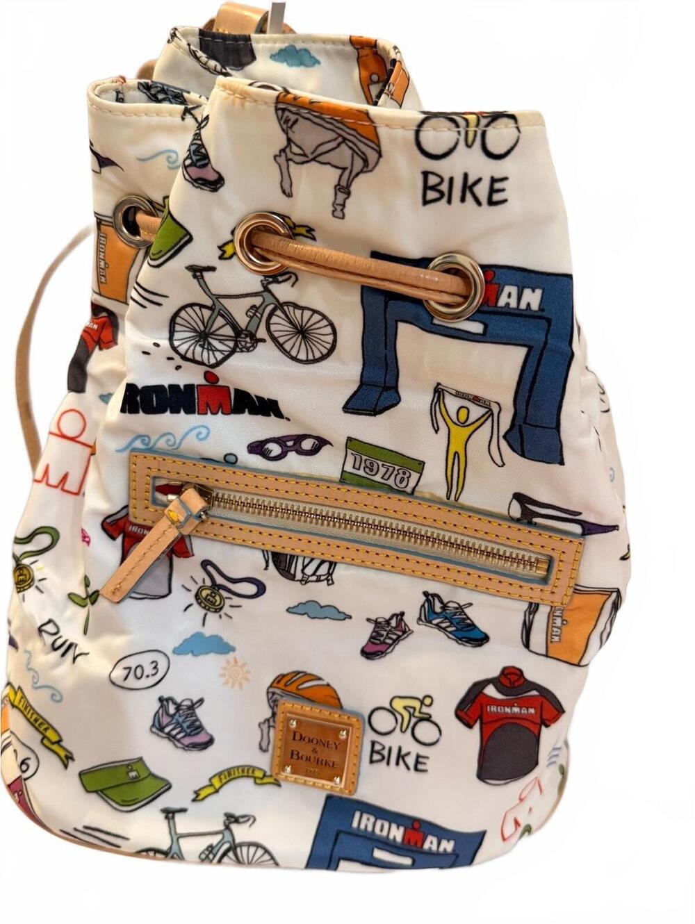 Dooney & Bourke limited edition triathlon white printed drawstring backpack